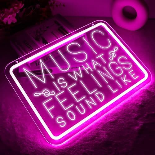 qbanziou Music is What Feelings Sound Like Neon Signs for Man Cave Decor，Led Neon Light for Live Room, Game Room, Broadcasting Room, Studio, Bedroom Wall Art，Music Lover Gifts thumbnail 4