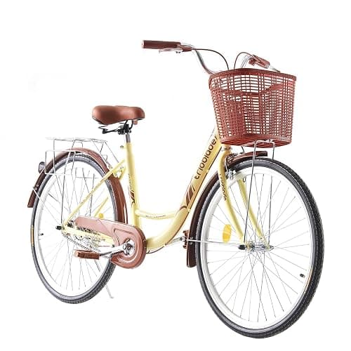 BSTSEL 26 Inch Wheels Vintage bike Fabric Bike City Classic Bicycle, Retro Bicycle With 1 Speed Shimano Gears, Sprung Saddle, Rack And Front Basket Formal Road Bike For Woman - Brown - Image 1