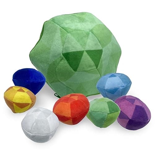 JDS Toy Store 9’’ Master Emerald Stuffed Toy Set with 7 Chaos Emerald, 2.5” Gems Inside; Gifts for Gamers - [Green, Red, Blue, Yellow, Purple, Cyan, and Gray] - Image 1