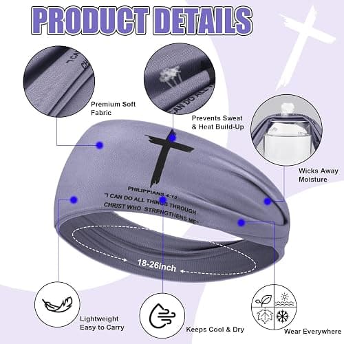 6 PCS Christian Headbands for Women Jesus Faith Cross Athletic Sweatbands Moisture Wicking Twist Knotted Criss Cross Hair Bands with Bible Verse Religious for Sports Workout Football Baseball thumbnail 2