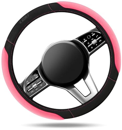 Skechers Pink Steering Wheel Cover, Memory Foam Car Steering Wheel Cover,14.5-15inch Anti-Slip Safety Comfortable Desgin, Universal Accessory for Diverse Cars, Truck,SUV (Black & Pink) thumbnail 3