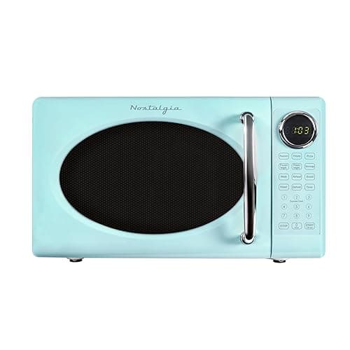 Nostalgia Retro Microwave Oven 0.7 Cu Ft, 700-Watt Countertop Size with Glass Turntable, Child Safety Lock, 8 Auto-Cook Programs, Digital Clock, Aqua - 0.7 Cu. Ft. - Aqua - Image 1