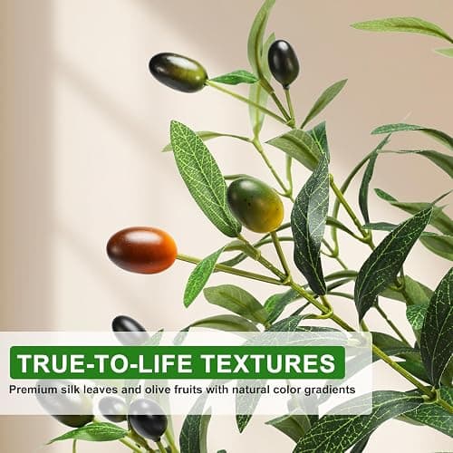 6FT Artificial Olive Tree with Lights & Planter, Realistic Faux Olive Plant | Realistic Silk Olive Tree For Living Room & Home Office, With Lifelike Fruits, Warm Lights, Planter & Natural Decor Design thumbnail 5