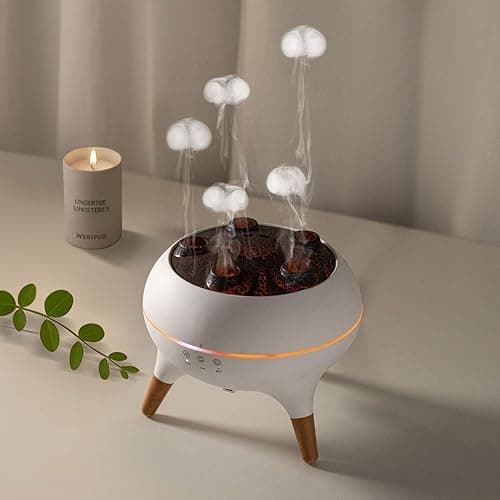 REGINEXT Mushroom Cloud Aroma Diffuser - 3-Timer Setting, 7-Smoke Modes, 7-Color LED, Meditation Buddy with Water Jelly Shape Fog, Home Decor for Bedroom/Living Room/Office - Auto Shut-Off​