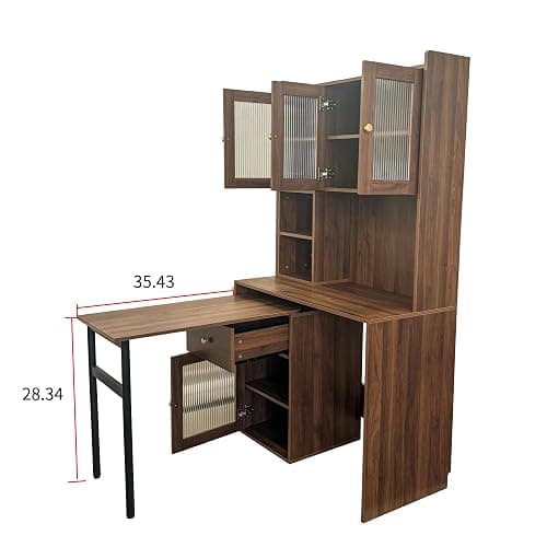 LUMISOL L Shaped Computer Desk with 90 Degree Rotating Desktop, Home Office Desk with Hutch & Bookshelf, Multi-Functional Woking Table with Storage Drawers for Study Room Office Living Room, Walnut thumbnail 4