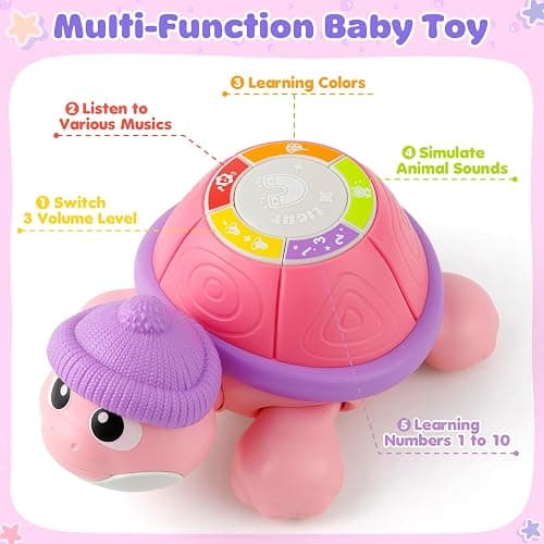 Baby Toys 6-12 Months, Musical Turtle Crawling Infant Toys for Tummy Time, Early Learning Educational Toys for 7 8 9 10 11 Months, Ideal Christmas Birthday Gifts for Boys & Girls Age 1 Years Old thumbnail 3