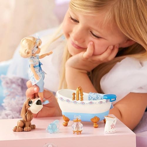 Disney Store Official Disney's Once Upon a Story Cinderella Mini Doll Playset, 10 Pc., Toy Figure Set with Accessories, Including Dog Bruno and Bathtub - Suitable for Ages 3+ thumbnail 2