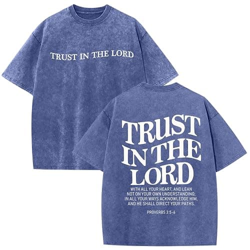 Wrenpies Mens Oversized Christian Shirts God Faith Jesus Religious Tshirts Trust in The Lord Bible Verse Tees Acid Wash Tops - Image 1