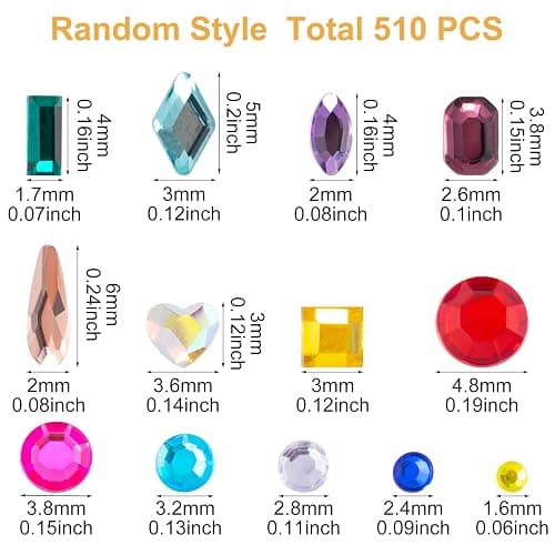 HINZIC 510pcs Rhinestones Nail Art Charm, Flatback Gems Colorful Crystal Glass Jewel Valentine Face Clothes Shoes Decor Bead, Mini Diamond Heart Round Geometric for Crafts Acrylic Nail Supplies thumbnail 3