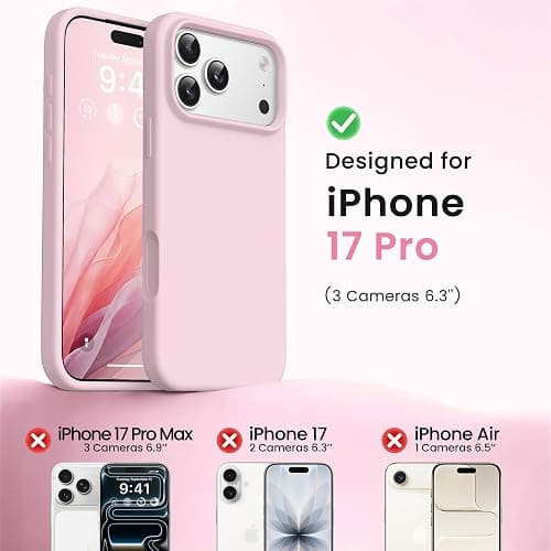 GONEZ Magnetic for iPhone 17 Pro Case, [Compatible with MagSafe] Anti-Scratch Microfiber Lining & Screen Protector, Silicone Camera Control, Shockproof Slim Phone Cover 6.3 inch, Pastel Pink thumbnail 8
