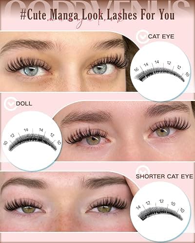 Manga Lash Clusters Kit Natural Wispy Cluster Eyelash Extensions Kit 180 Pcs Fairy C Curl Cluster Lashes 10-16mm Fluffy Lash Extensions Kit Anime Cosplay No Plastic Feel Individual Lash thumbnail 4