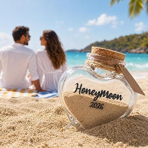 TUNGURIS Honeymoon Sand Keepsake Jar 2026，Bridal Shower, Wedding, Engagement, Honeymoon, Travel for Couples, Newlywed, Fiance(Gift Box Includes) - 40ml Heart Shape Glass thumbnail 2