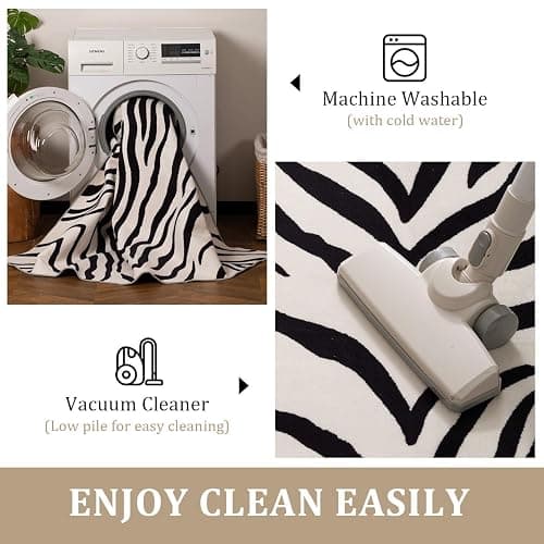 YIHOUSE Tiger Washable Area Rugs 5'x7', Black and Beige Modern Rug for Living Room, Bedroom, Ultra Thin Animal Stripe Print Rug for Girls Boys Nursery, Playroom, Dorm Room thumbnail 5