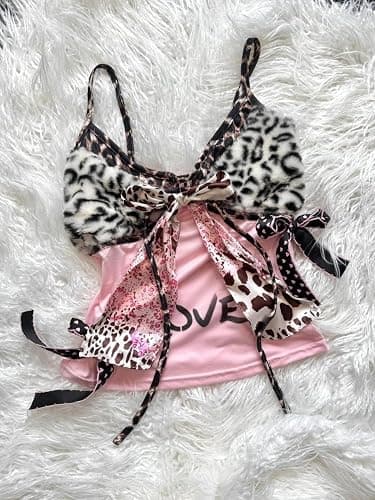 Xiulaiyi Gyaru Scene Clothes Vintage Harajuku Tank Tops Y2k Whimsy Twee Leopard Print Cami Scenecore Camisole thumbnail 2