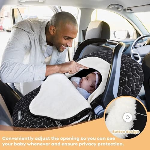 Yoofoss Baby Car Seat Cover Winter Carseat Canopies Cover to Protect Baby from Cold Wind, Super Warm Plush Fleece Baby Carrier Cover for Infant Boys Girls (Black) thumbnail 6
