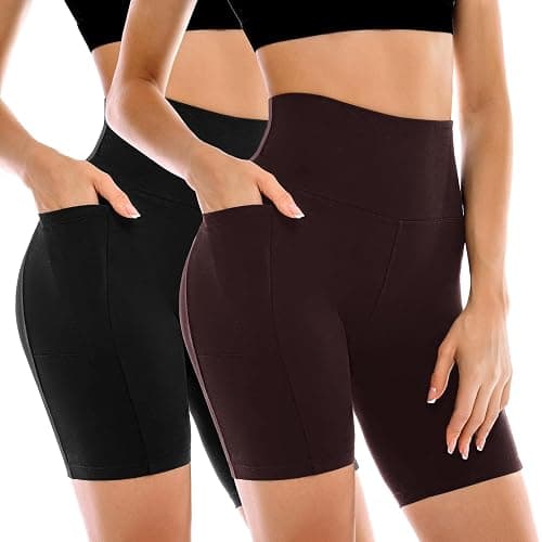 Leafigure 2 Pack Womens Biker Shorts with Pockets, High Waisted Yoga Shorts for Women Running Gym and Workout - Image 1