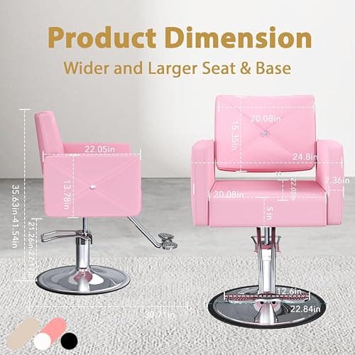 MIMWOW Salon Barber Chairs for Hair Stylist, Hair Salon Stylist Chair with Heavy Duty Hydraulic Pump Height Adjustable, 360 Degrees Rolling, Barber Braider Spa Beauty Equipment, Light Pink thumbnail 6
