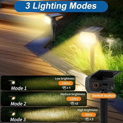 WENATY Solar Spot Lights Outdoor Waterproof IP65, 12 Pack Landscape Spotlights with 46 LEDs, 3 Modes Auto On/Off Solar Powered Flood Lights for Outside Pathway, Yard, Garden, Walkway (Warm White) thumbnail 3