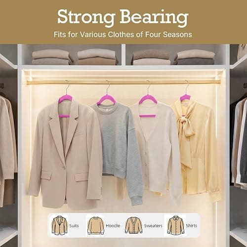 HOUSE DAY Rosy Red Velvet Hangers 60 Pack, Non Slip Clothes Felt Hanger Heavy Duty for Coat, Premium Slim Space Saving Suit Hangers for Closet Organizer, 360° Rotating Silver Hook thumbnail 8