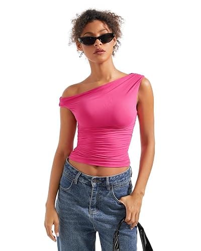SUUKSESS Women Off Shoulder Tops Sleeveless Shirts Y2K Going Out Crop Tank Top thumbnail 5