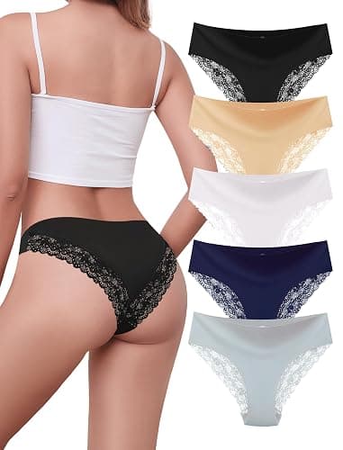voenxe Women Bikini Brief Underwear,Soft Comfy Lace Ladies Panty,Silky Sheer Hipster Panties,Low Rise Multipack Undies,5 Pack - Image 1