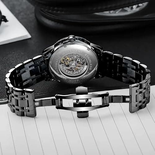 Roulette Wheel Automatic Mechanical Watch for Men Swinging Rotary Dial Design Hollow Skeleton Watches Stainless Steel Waterproof Business Luxury Wristwatch thumbnail 7