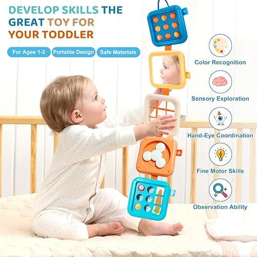 Montessori Toys for Baby 6-12 Months: Sensory Activity Cube with Fine Motor Skills - Travel Busy Board Busy Cube Gifts for 1 Year Old Boy Girl thumbnail 5