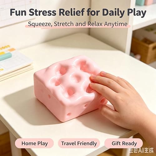Crunchy Cheese Squishy Asmr Bead Filled, Pink Cheese Squishy - Squeeze Luck Cheese Squishies Skin Soft (Pink) thumbnail 5