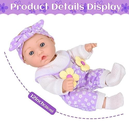 12" Flower Pattern Baby Doll With Backpack Carrier Clothes and Accessories | 12 Inch Baby Dolls Set In Gifts Box With Hanky Pacifier Bottle Pretend Baby Care Interactive Toy For Girl Child Toddler 3+ thumbnail 9