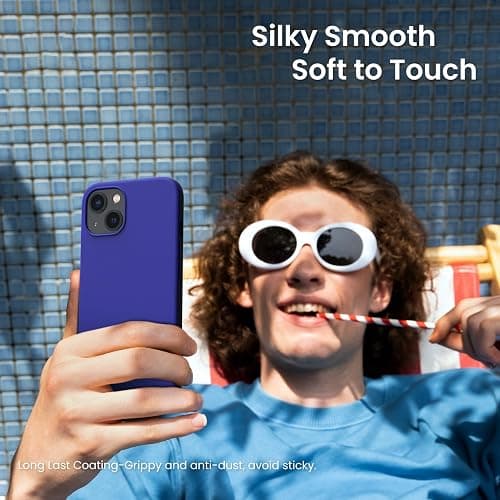 ORNARTO Compatible with iPhone 13 Case 6.1, Slim Liquid Silicone 3 Layers Full Covered Soft Gel Rubber Phone Case Protective Cover 6.1 Inch-Klein Blue thumbnail 6