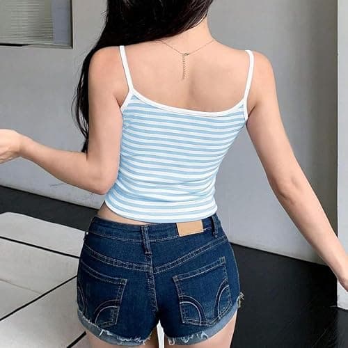 Women Y2k Striped Tank Tops Cute Spaghetti Strap Cami Top Aesthetic Going Out Top thumbnail 5