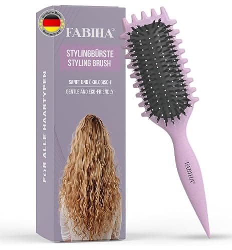 FABIHA® Lockenbürste - Curly Hair Brush - Bio Haarbürste ohne ziepen mit Wildschweinborsten - Das NEU 3-in-1-Stylingbürste mit einzigartigem Zahnrad-Design für trendiger Lockenfrisuren (Lilac) - Image 1
