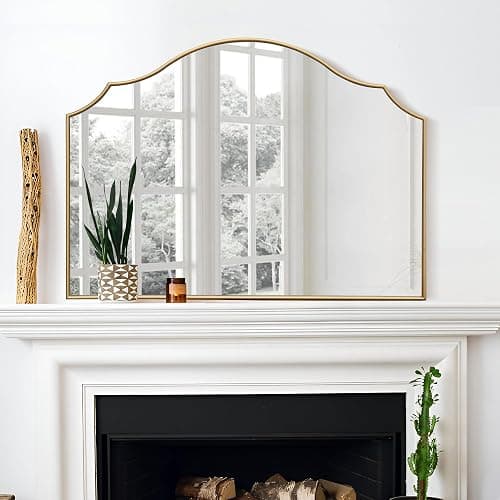 Besdomus Gold Scalloped Wall Mirror: 40"x29" Large Modern Minimalist Bathroom Mirror - Decorative Vanity Arched for Dresser/Entryway/Fireplace/Mantle/Living Room - Home Decor for Housewife thumbnail 8