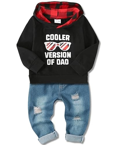 YALLET Toddler Baby Boy Clothes, Long Sleeve Letter Hoodies Top+Ripped Denim Pants 2pcs Fall Winter Outfit Sets - Glasses - 2-3T
