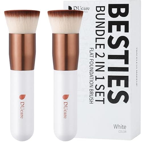 DUcare Foundation Brush 2pcs Flat Top Kabuki Brush Self Tanner Professional Face Brush Liquid Blending Mineral Powder Buffing Stippling Makeup Tools - Image 1