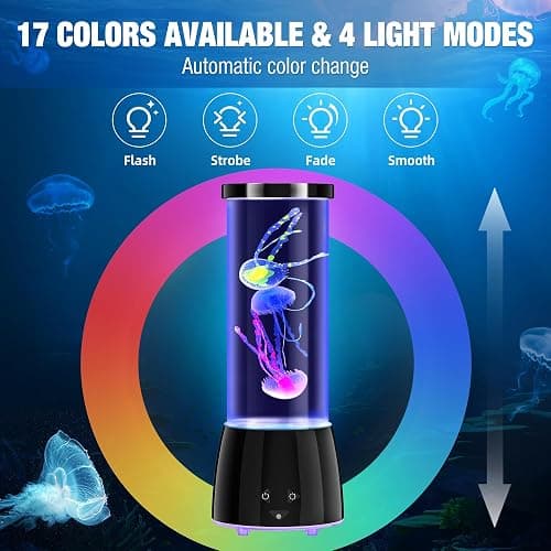 GuardWee Jellyfish Lamp, Jellyfish Aquarium Sensory Mood Table Lamp with 17 Color Changing Modes - Remote Control & USB Rechargeable for Bedroom/Office, Christmas/Birthday Gifts for Kids/Adults thumbnail 2