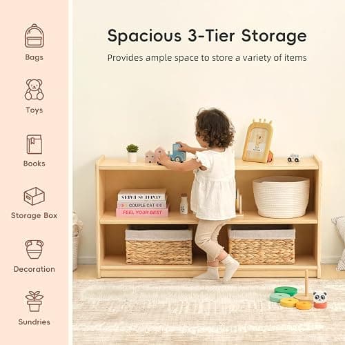 OOOK 2-Shelf Montessori Shelf Toy Organizers and Storage for Kids | FSC Plywood, 3-Section Wooden Storage Cabinet Shelves for Classroom, Kindergarten, Kids Room, Playroom, 44.6"W×11.7"D×23.6"H thumbnail 5
