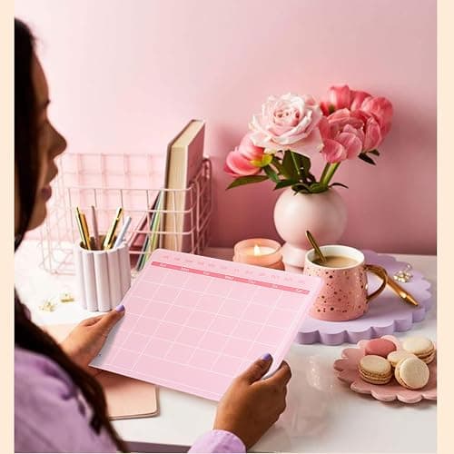 Marribol Calendar Dry Erase Board,12"X10",Acrylic Desk Calendar with Stand,Pink Dry Erase Board for Home Office School thumbnail 5