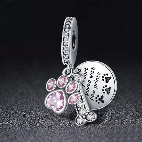 Dog Paw Charm for Charms Bracelet Pink Crystals Paved Dangle Charms Birthday Jewelry Gifts for women thumbnail 4