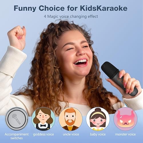 Onihan Karaoke Machine for Kids with 2 Microphones, Portable Kids Karaoke Machines for Girls with LED Party Lights,Girls Toys Birthday Gifts for Kids Age 14-18 (Black 2 Mic) - Black thumbnail 4