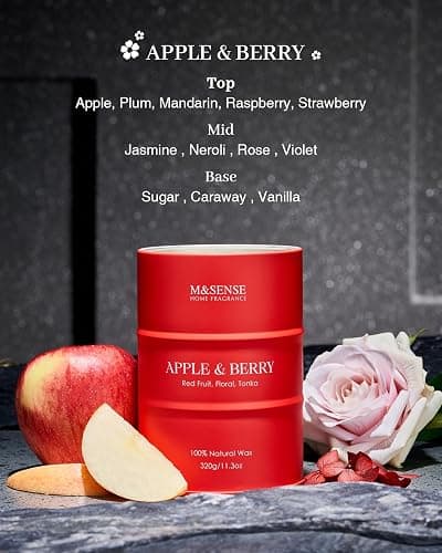 M&SENSE Apple Berry Candles for Home Scented, Soy Natural Wax Holiday Candle 11.3oz 70 Hour Slow Burning, Non Toxic Fruit & Floral Scented Candles Christmas Thanksgiving Gift for Women thumbnail 3