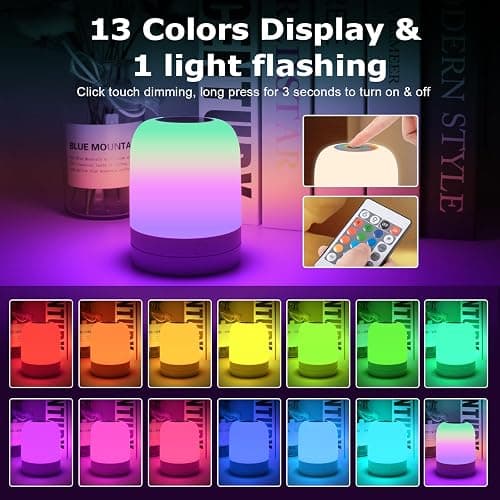 Small Kids Night Light, 13 Color Dimmable LED Lamp, Portable Stepless Dimming, Color Changing Touch Nursery Lamp, Rechargeable Toddler Night Light thumbnail 4