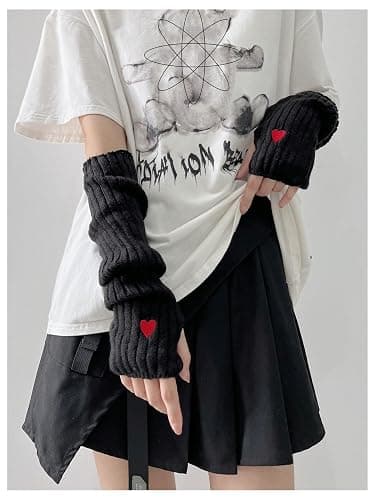 Verdusa Women's Y2k Arm Warmers Heart Knit Arm Sleeves Fingerless Gloves thumbnail 2