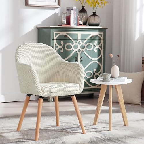 WOLTU Esszimmerstühle 4er Set, Stuhl Esszimmer Esstisch, Küchenstuhl Armlehnstuhl Polsterstuhl, Sessel Wohnzimmer Modern, mit Armlehnen, aus Cord, Massivholzbeine, Beige, EZS26cm-4 thumbnail 4