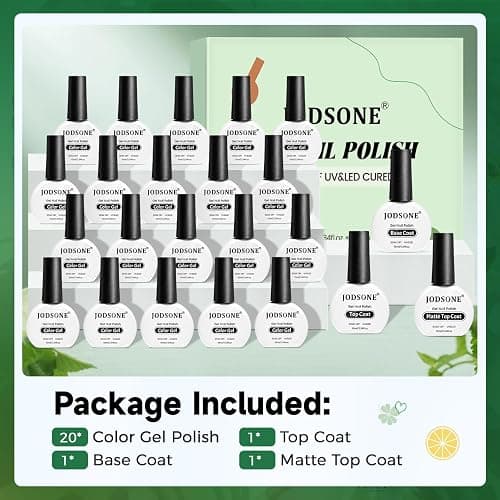 JODSONE Gel Nail Polish 20 Color Blue Red Matching Base Coat Glossy and Matte Top Coat 23 Bottles of 10ml Professional Nail Care Use thumbnail 3