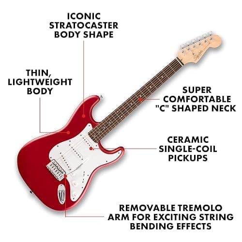 Fender Squier Stratocaster Beginner Electric Guitar, Dakota Red Matte | Starter electric guitar, 2-year warranty, free lessons included, matte finish, kids and adults, Squier Stratocaster thumbnail 2