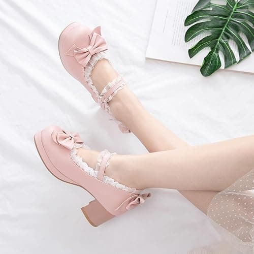 LUXMAX Women Kawaii Mid Block Heel Mary Jane Rockabilly Pumps with Bow Platform Chunky Heel Cute Sweet Shoes thumbnail 5