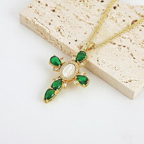 HZMAN Gold Cross Necklace for Women 18K Gold Plated Necklace Dainty Virgin Mary Cubic Zirconia Necklace Pendant Jewelry Gift thumbnail 5