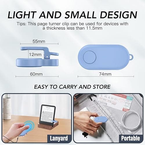 Remote Control Page Turner for Kindle Paperwhite Oasis Kobo eReaders,Kindle Clicker Page Turner Accessories for iPhone,iPad, Android Tablets Reading Novels,Video Record&Shutter Selfie (Blue) thumbnail 7