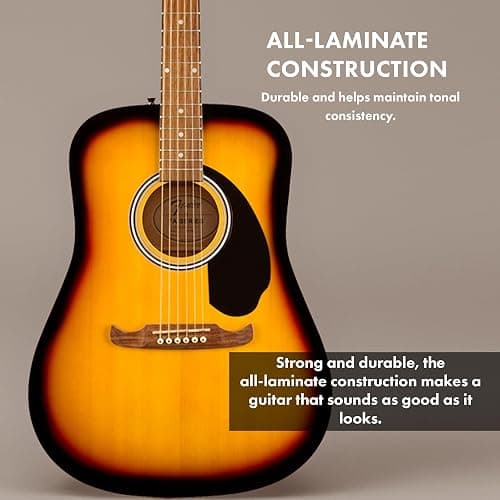 Fender FA-125 Acoustic Guitar - Sunburst Bundle with Gig Bag, Tuner, Strings, Strap, Picks, and Austin Bazaar Instructional DVD thumbnail 4